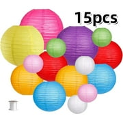 Paper Lanterns Decorative, Round Hanging Paper Lanterns for Wedding Rainbow Birthday Party Mexican Fiesta Decorations Colorful 15pcs
