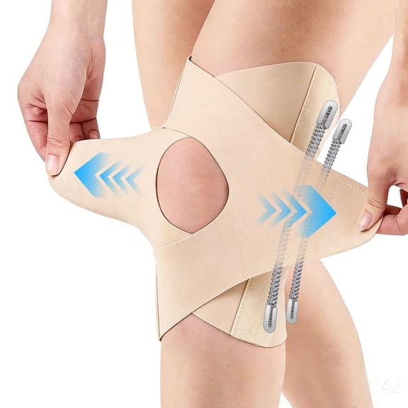 Adjustable Open Patella Knee Brace with Dual Spring Stabilizers, Breathable Compression Knee Support for Running, Workout, Gym, Basketball & Daily Joint Protection