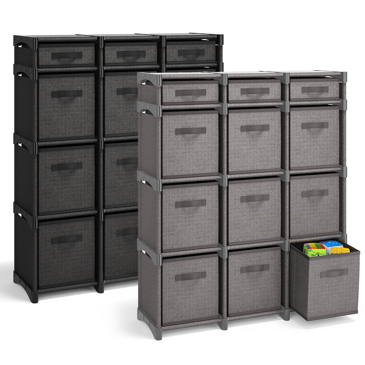 Clara Clark 12 PC Cube Storage Organizer for Bedroom - Box Storage Cuber Orgainzer - Storage Shelves Units for Living Room, Office, & Playroom - Black