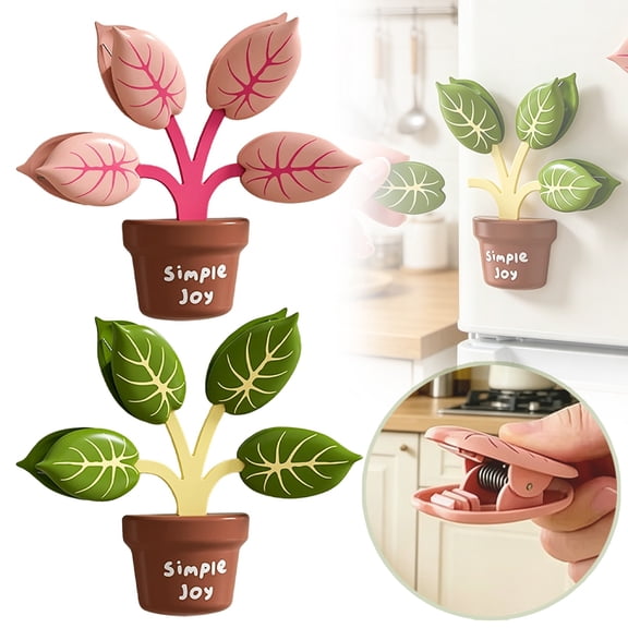 Tree Shaped Bag Clip – 2 Pack Magnetic Fridge Clip for Snack Bags – Chip Clips & Refrigerator Decoration (Green & Pink, ABS, 2 Count)