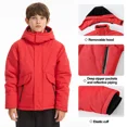 thumbnail image 2 of NEIKU Boys Winter Jacket Waterproof Fleece Lined Hooded Winter Puffy Cotton Coat Outdoor Jacket Red 10-12Y, 2 of 6