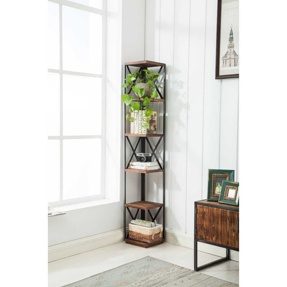 Raleigh Wood and Metal 66" Corner Shelf