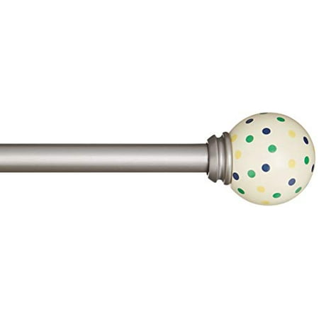 Basics Decorative 5/8" Curtain Rod with Polka-Dot Finials, 86"-120", Blue Yellow Green