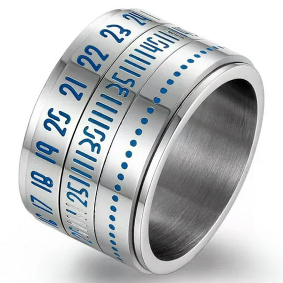 Rotatable Blue Luminous Display of Arabic Numerals Time Titanium Steel Ring 7-12