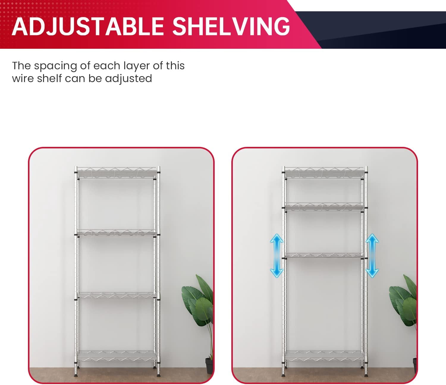 BestOffice 4 Tier Layer Storage Shelves Wire Metal Shelf for Laundry Bathroom Kitchen Garage(18L x 12W x 44H),Chrome