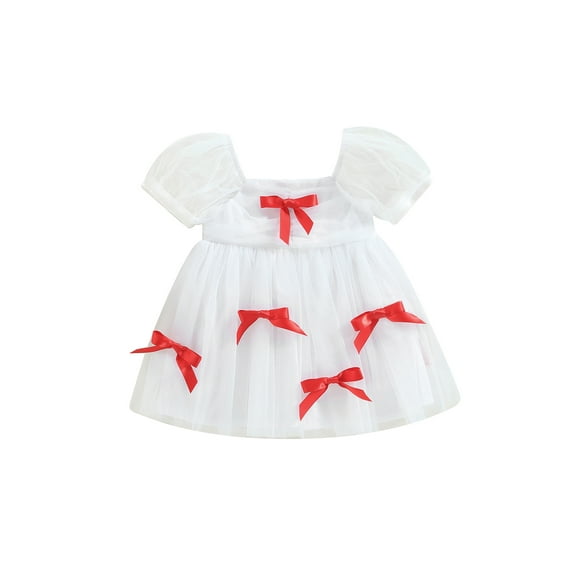 Bagilaanoe Toddler Baby Girl Party Dress Ruffle Short Puff Sleeve A-line Princess Dresses 6M 9M 12M 18M 24M 3T Kid Patchwork Tulle Skirt