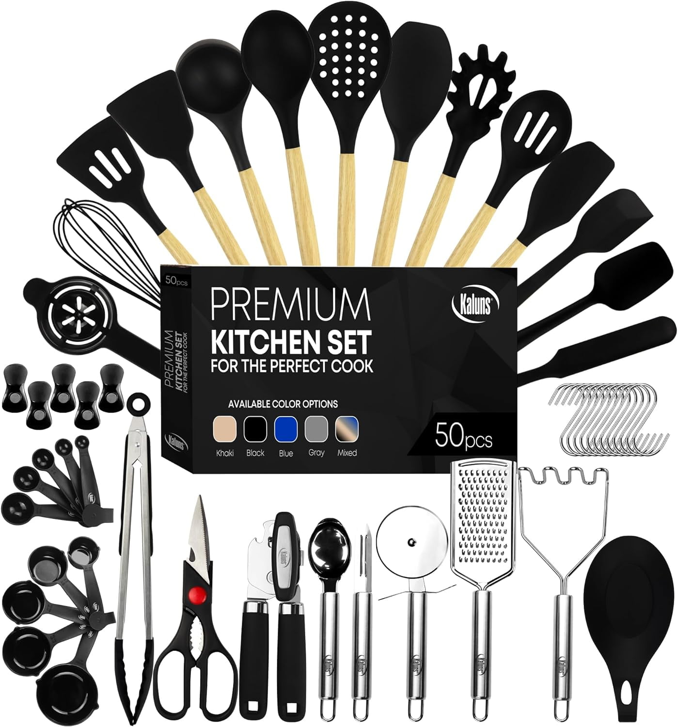 Kaluns Kitchen Utensils Set, 50 Piece Silicone And Stainless Steel Cooking Utensils, Dishwasher Safe and Heat Resistant Kitchen Tools