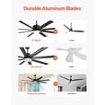 thumbnail image 2 of VEVOR 72 Inch Ceiling Fan with Light 6-Speed Remote Control Reversible Motor Black, 2 of 9