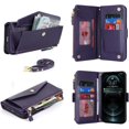 thumbnail image 2 of Wallet Case for iPhone 12 Pro with Crossbody Lanyard for Women 6.1",iPhone 12 Purse Phone Case with Card Holder,Protective PU Leather Coin Zipper Case,Purple, 2 of 16