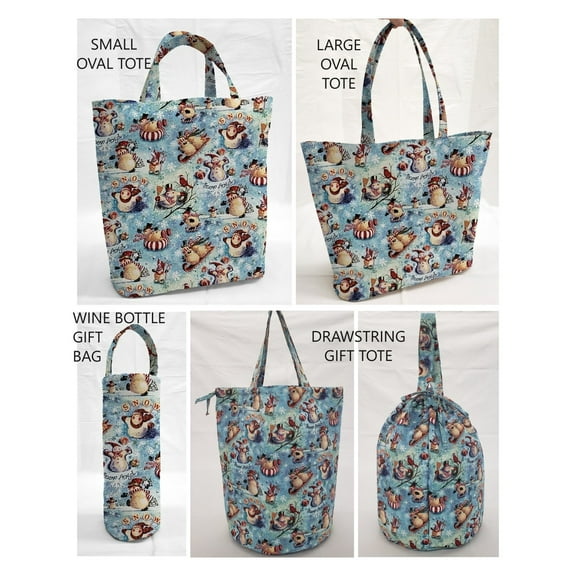 Christmas Snowman Reusable Fabric Gift Bags and/or Tote Bags (Drawstring Tote)