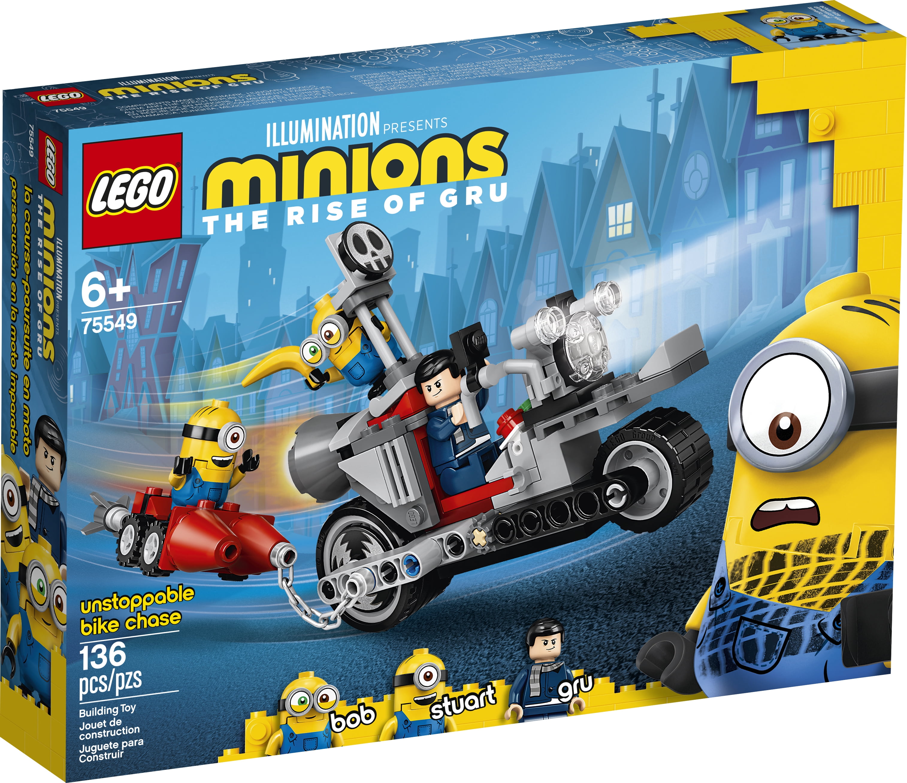 Lego Minions Unstoppable Bike Chase Minions Toy Set With Bob Stuart And Gru Minion Figures 136 Pieces Walmart Com Walmart Com