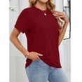 thumbnail image 3 of Timegard Hauts pour Femmes Manches Courtes Col Ras du Cou Couleur Unie Blouse Confortable T-Shirt Décontracté Ample Mode d'Été, 3 of 7