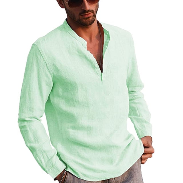 ITFABS Men's Solid Color Long Sleeve T-Shirt Loose Fit Tops Solid Color Blouse