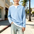 thumbnail image 4 of Abcomgle Long Sleeve T Shirts for Boys 10-12 Henley Fall T-Shirts for Boys Casual Basic Boys Tops Soft Fake Two Piece Layering for Boys, 4 of 5