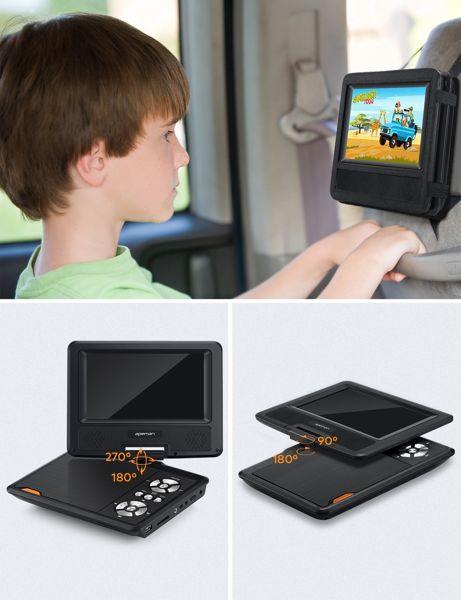9.5'' Portable DVD Player with 7.5'' HD Screen for Car and Kids 5 