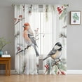 thumbnail image 3 of Sheer Curtains 96 inches Long, Christmas Robins on Pine Tree Winter Berry Light Filtering Sheer Window Curtains Rod Pocket Voile Drapes for Bedroom Living Room, 52"W x 96"L 2 Panels, 3 of 7
