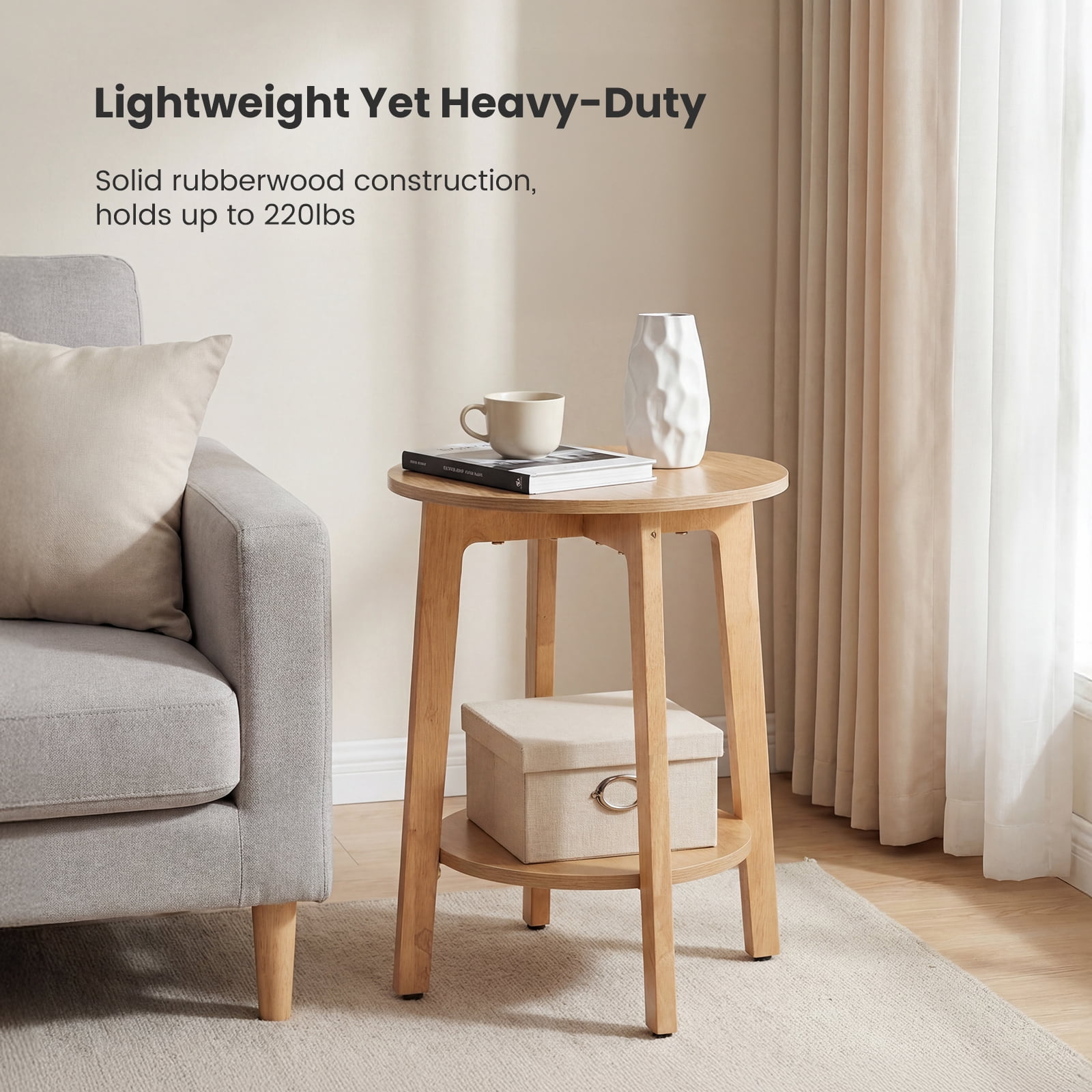 CONCETTA Bedside Nightstand, 2-Tier Round Side Table with Tapered Legs, Small End Table for Bedroom, White Wood