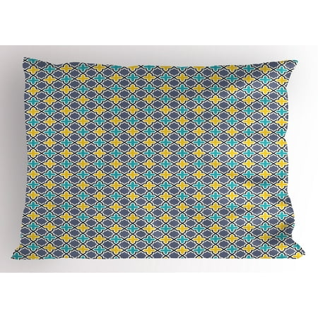Victorian Trellis - Trellis Pillow Sham Victorian Baroque Ancient Pattern in Vibrant Colors Aged Dated Design, Decorative Standard King Size Printed Pillowcase, 36 X 20 Inches, Purple Yellow Sky Blue, by Ambesonne