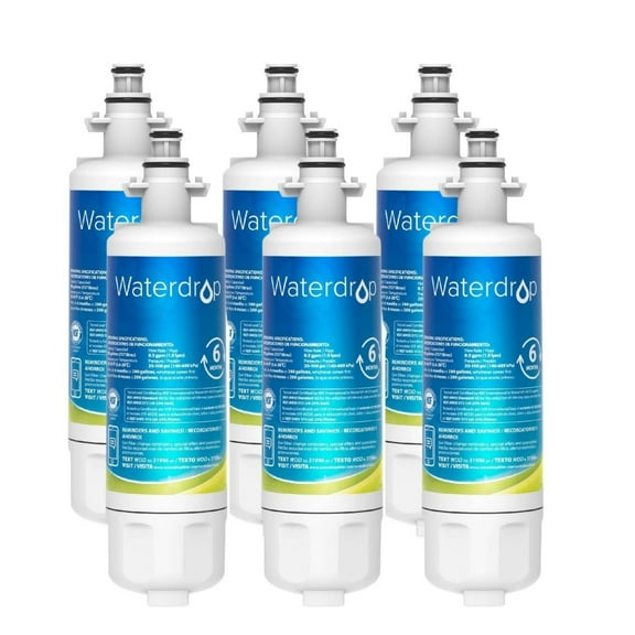 Waterdrop 469690 ADQ36006101 Refrigerator Water Filter, Replacement for LG® LT700P® , ADQ36006102, Kenmore 9690, LFXS30766S, LFXS24623S, FML-3, RFC1200A, RWF1200A, WSL-3, Pack of 6
