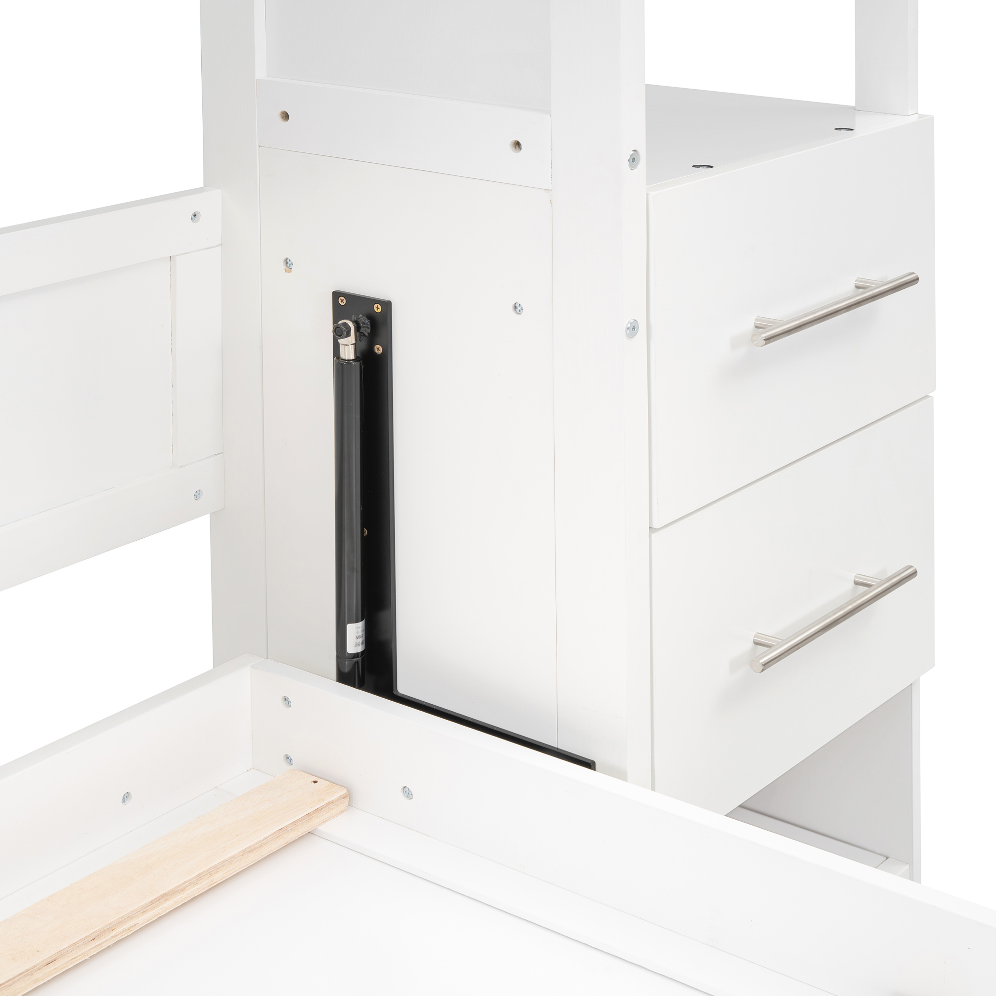 Euroco Wood Queen Size Murphy Bed with Cabinets and Drawers, Convertible Wall Bed wiht LED Light and Shelves, White