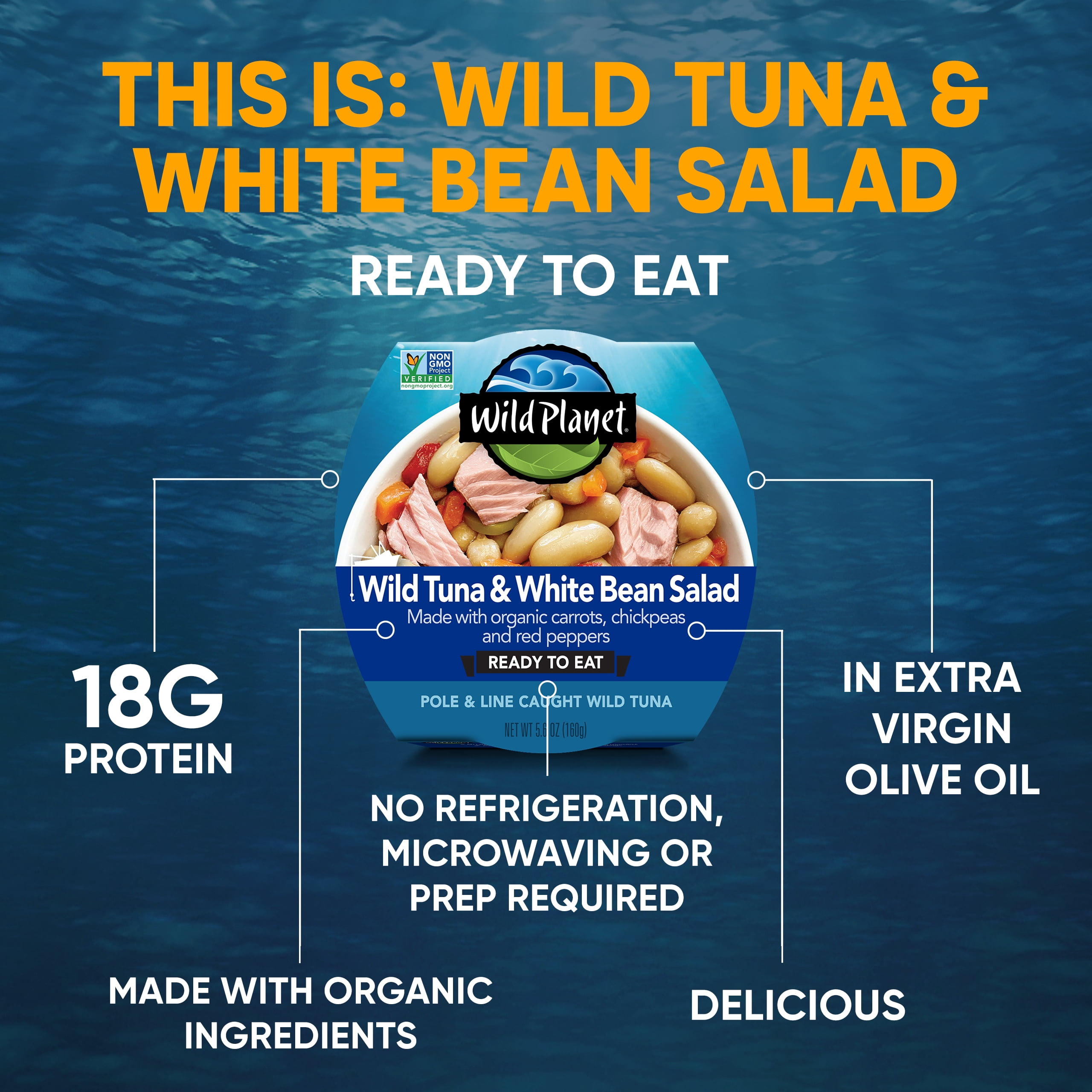 (4 pack) Wild Planet Wild Caught Tuna White Bean Salad with Veggies, Ready to Eat, 5.6 oz Can