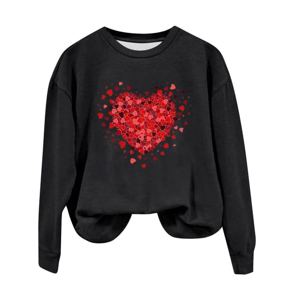 Valentine's Day Sweatshirt Women Cute Heart Graphic Pullover Tops Casual Loose Crewneck Sweatshirts