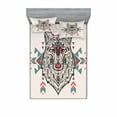 thumbnail image 2 of Ambesonne Ethnic Fitted Sheet & Pillow Sham Set, Big Wolf Head Ornaments, Twin, Pearl Coral and Teal, 2 of 3