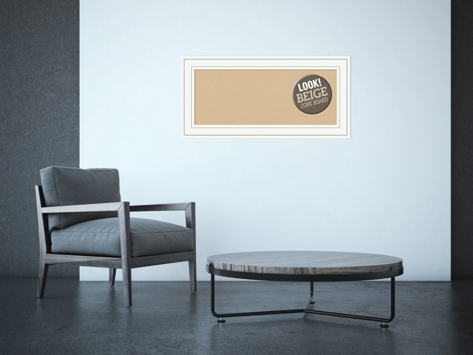 Amanti Art White Cork Board Wood Framed Craftsman White Bulletin Board 35 in. x 17 in.