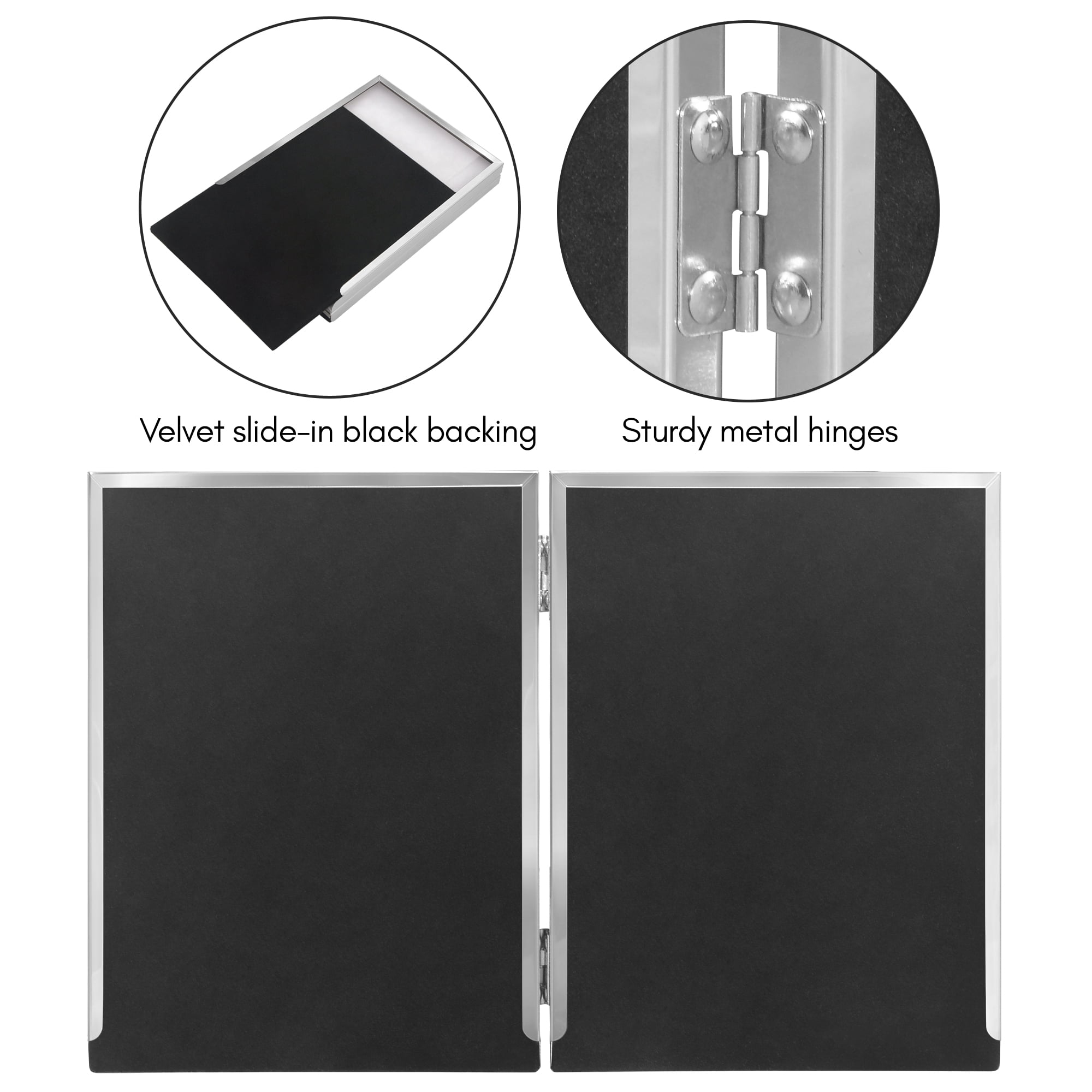 Americanflat 5x7 Hinge Frame with Shatter-Resistant Glass Hinged Metal Wide Beveled Molding Modern - Silver