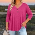 thumbnail image 4 of KyCheLot Women's V Neck Tops Fall Button Plus Size 3/4 Length Sleeve Solid Color Clothes Comfy Loose Hiking Tops, 4 of 6