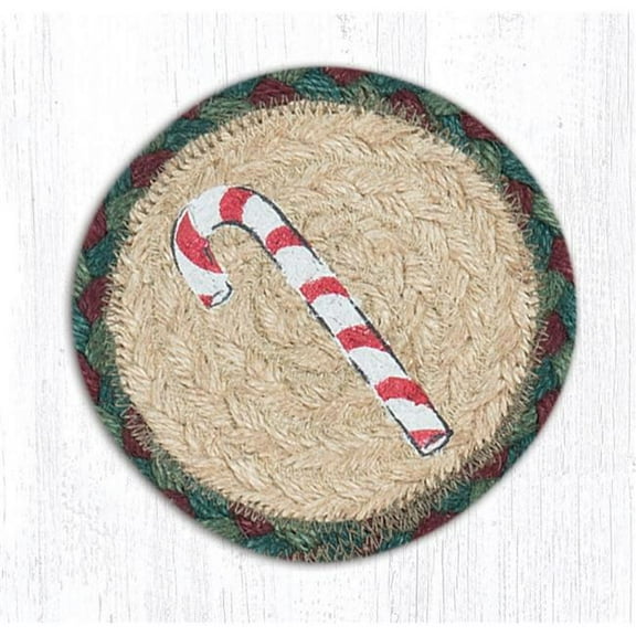 5 x 5 in. Jute Round Candy Cane Printed Coaster
