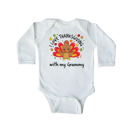 

Inktastic I Love Thanksgiving with my Grammy-happy turkey Gift Baby Boy or Baby Girl Long Sleeve Bodysuit