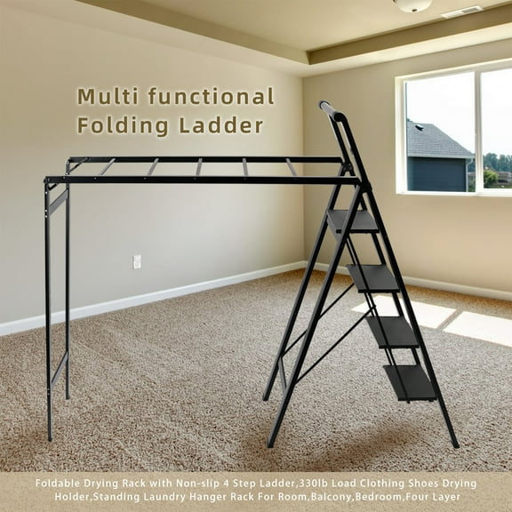 Foldable Drying Rack with Non-slip 4 Step Ladder 330lb Clothing Shoes Drying