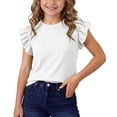 thumbnail image 2 of Teylalorva Kids Girls T-Shirt Ruffle Sleeve Crew Neck Lightweight Summer Casual Daily Tee White Size 0, 2 of 8