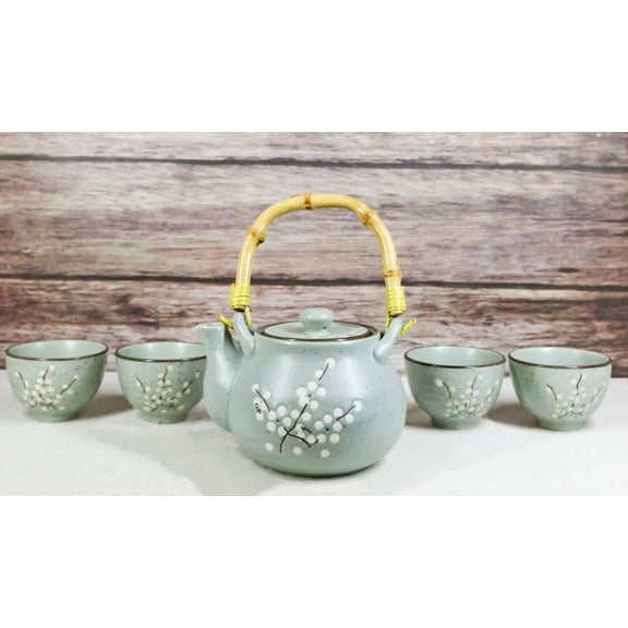 Japanese Sakura Pastel Ume Plum Cherry Blossom Traditional Teapot With Cups Set