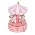 thumbnail image 3 of Delaman Carousel Music Box , 4 Horse Wooden Merry-Go-Round Music Box Christmas Wedding Birthday Gift , Pink, 3 of 8