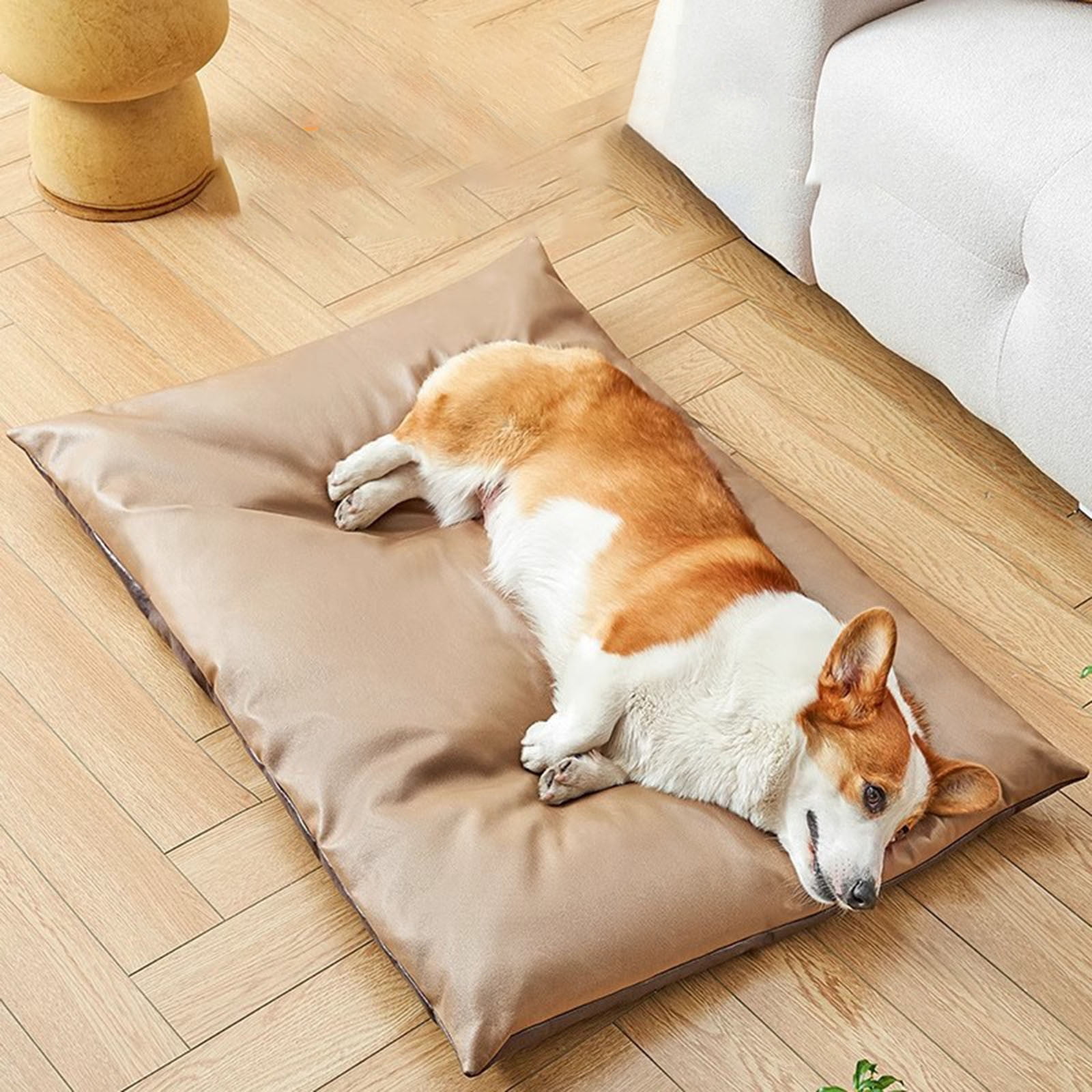 Elevated Dog Bed Waterproof Leather for Small Medium Dogs,Outdoor Indoor Pet Cot,Comfort Mat,Raised Dog Bed for Cats and Dogs,Portable Dog Bed for Maximum Support(Coffee,37.4*25.79Inch)