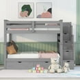 thumbnail image 3 of Bellemave Full Over Full Bunk Bed with Stairs and 6 Storage Drawers, Solid Wooden Detachable Bunk Bed Frame with Storage Shelves for Teens Adults (Grey), 3 of 10