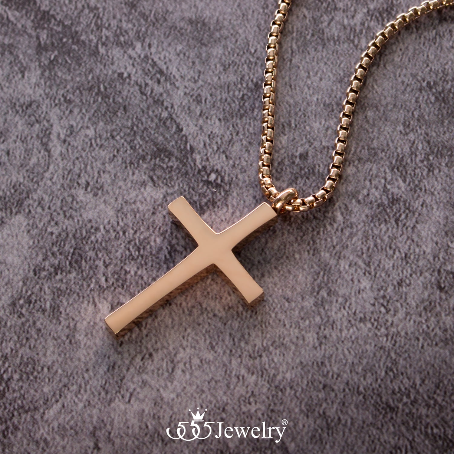 555Jewelery Stainless Steel Metal Cross Unisex Adjustable Rolo Chain Religious Christian Pendant Necklace, Pink Rose Gold 16 inch