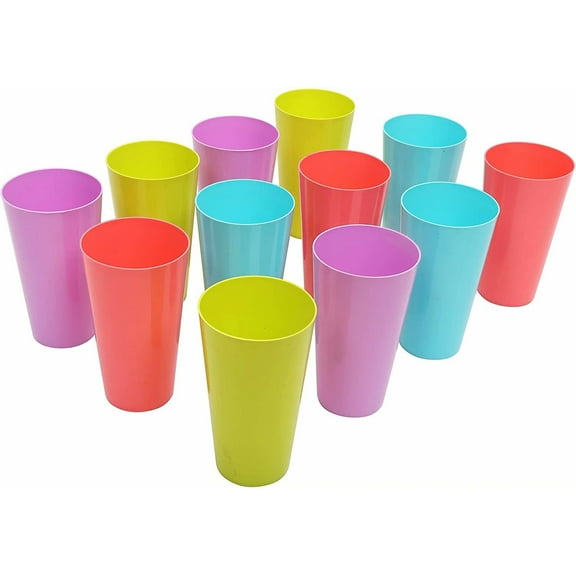Artrylin Plastic Cups 12 Pcs Reusable Cups Camping Cups Drinking Cups for Indoor Outdoor Parties Camping, Beach and Picnic, Colorful Stacking Cups Mugs,4 Colors, 500ML/17.5oz
