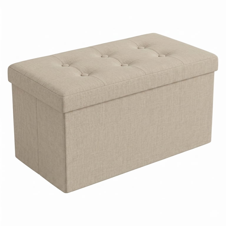 Home Design Upholstered Folding Storage Bench, Beige photo 4
