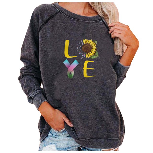 Moda Mujer Casual Impresión O-cuello Manga larga Sudadera Tops Camiseta Blusa Fridja fksj460