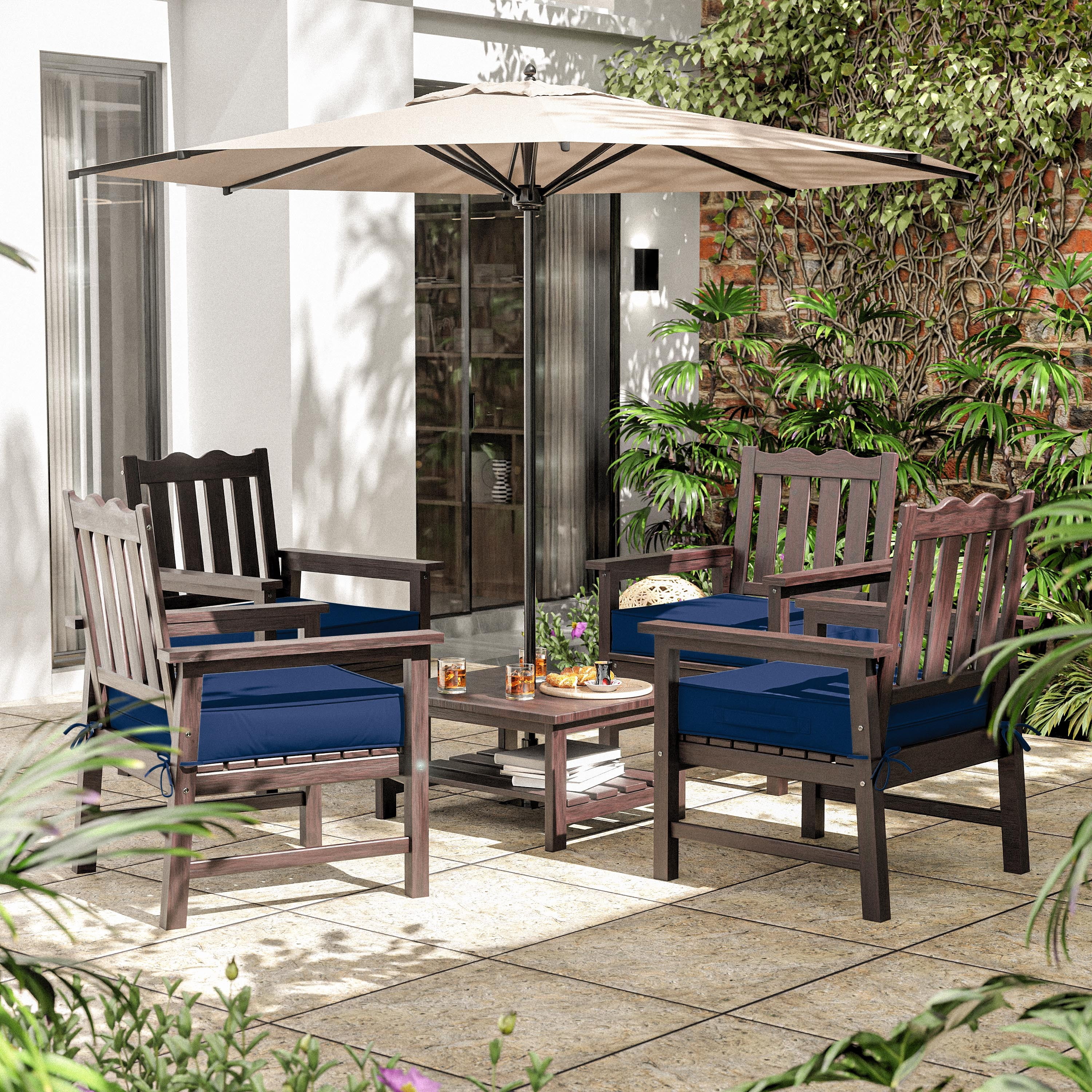 Pakunoda Outdoor Chair Cushions 22 X 22 X 4 Inch, 2-Piece Patio Seat Pad Cushions, Waterproof Outdoor Seat Cushions Square Corner with Handle and Ties, Blue