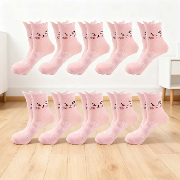 NTACZA Funny Socks Women Fall Pink 10 Pairs Crew Cat Socks Novelty Women Breathable Socks