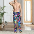 thumbnail image 5 of Uemuo Colorful Tie Dye Stained Glass 2 Pattern Men's Wide Leg Palazzo Lounge Pants with Pockets Light Weight Loose Comfy Casual Pajama Pants-, 5 of 9