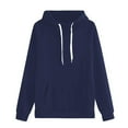 thumbnail image 2 of Women Drawstring Hooded Sweatshirts, Cotton Fleece Pullover Hoodies Tops, Winter Travel Solid Color Long Sleeve Hoodie Sweats Shirts, 2 of 4