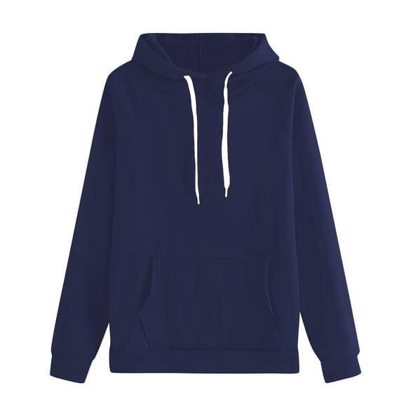 Olyvenn Womens Hoodies Basic Solid Pullover Sweatshirt Casual Long Sleeve 2025 Fall Trendy Loose Drawstring Hooded Tee Tops Navy L