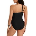 thumbnail image 3 of Bigersell One Shoulder One-Piece Swimsuits Women High Cut Bathing Suits Modest Cutout Side Lace-up Ruched 1 Piece Swimsuit Surfing Monokini Swimwear Black XXL, 3 of 5