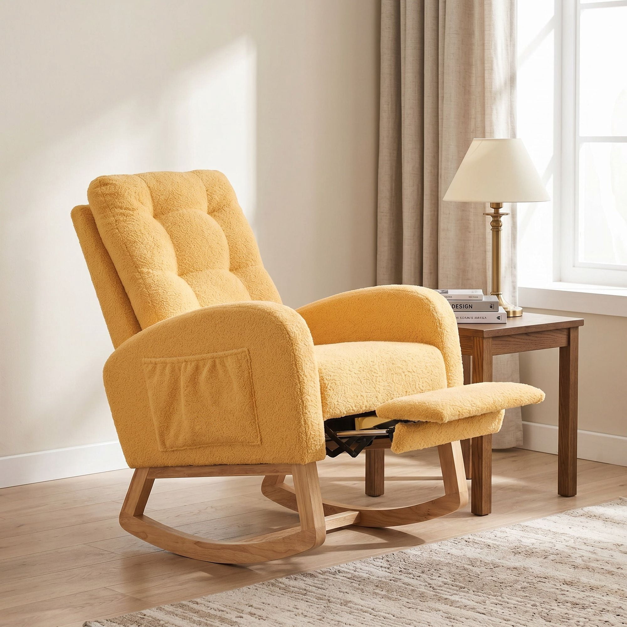 Sailvan Upholstered High Back Accent Rocking Chair with Footrest & Storage Pocket for Living Room