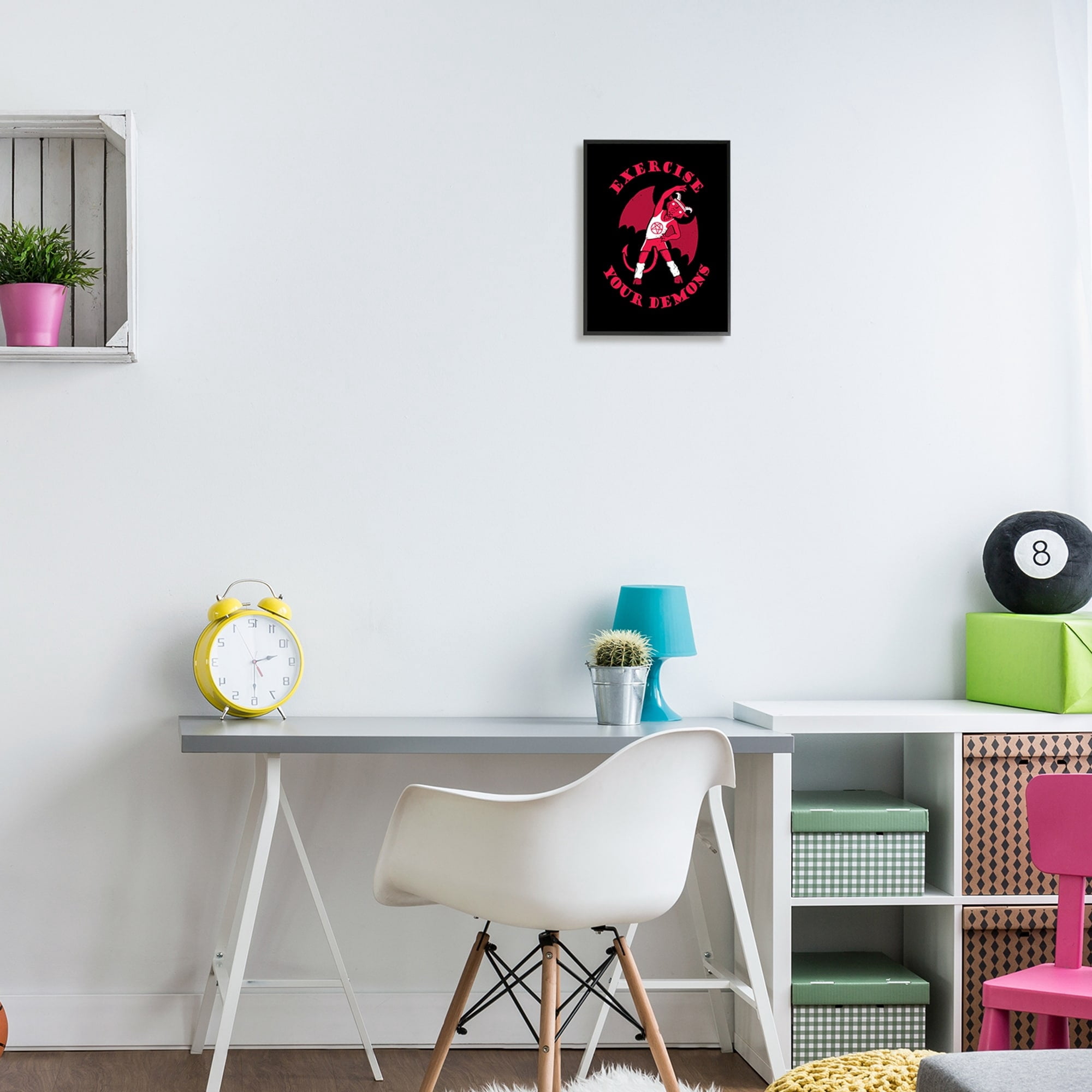Stupell Industries Exercise Your Demons Funny Red Devil Workout Framed Wall Art, 24 x 30, Design by Michael Buxton